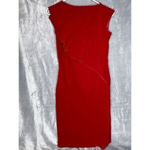 Escada Sheath Dress Red Virgin Wool Dympna Ruffle Formal Understated Size 34 US4